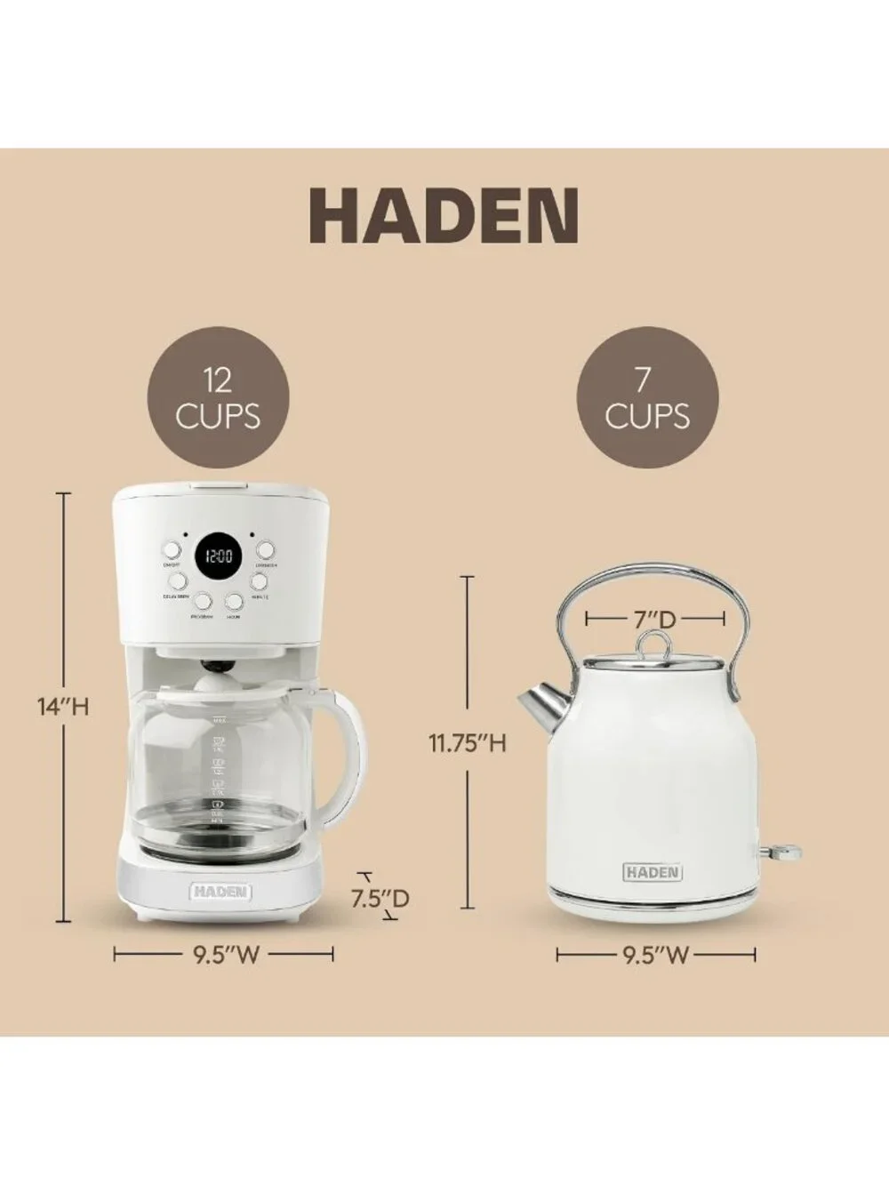 12-Cup Drip Coffee Maker & 1.7L Stainless Steel Electric Kettle Bundle - Ivory
